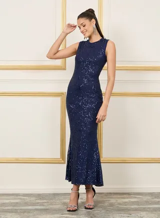 Sequin Detail Sleeveless Mermaid Maxi Dress