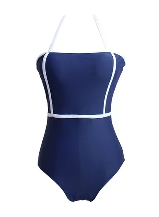 Brief Block Spaghetti Straps One Piece Tankini Sapphire Blue 