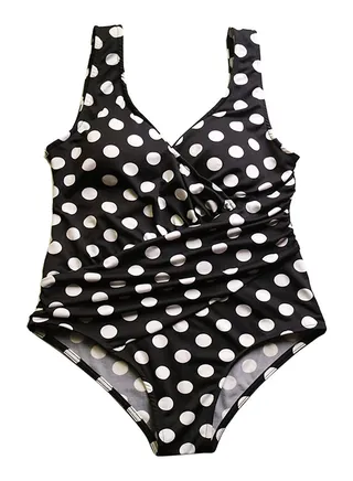 Swimsuit Polka Dot Pattern V Neck Backless Beachwear Multicolor 