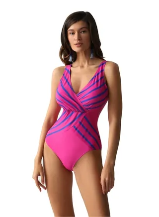 Women's Polyester Solid pink one-piece swimsuit Slim Fit Multicoloured 