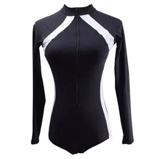 Long Sleeve One-Piece Swimsuit Black/White 
