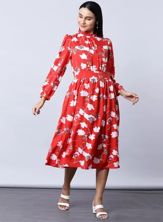 Floral Print Midi Dress Multicolour 