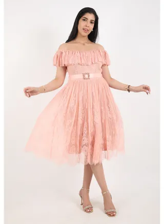 Elegant Midi Dress with a belt on the waist 