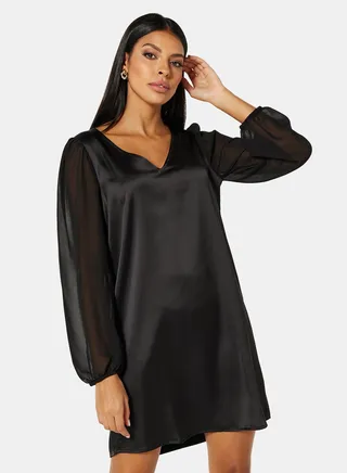 Satin Puff Sleeve Mini Dress 