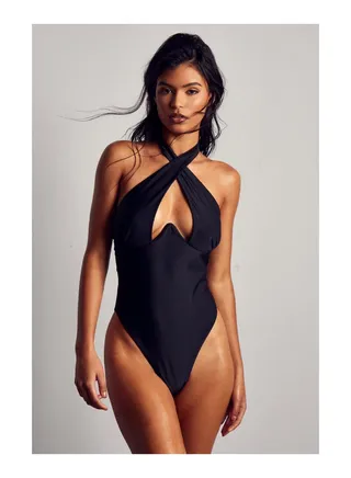 Halter Neck Cross Front Wired Swimsuit 