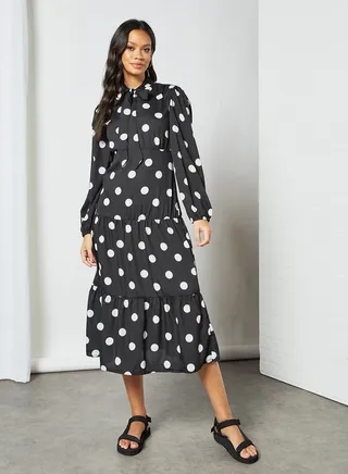 Polka Dot Midi Dress Black 