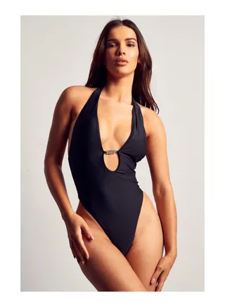 Misspap Branded Logo Plunge Swimsuit 