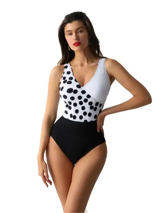 Women's Polyester Two-tone one-piece polka dot swimsuit Slim Fit Multicoloured 