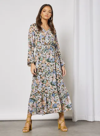 Floral Print Midi Dress Multicolour 