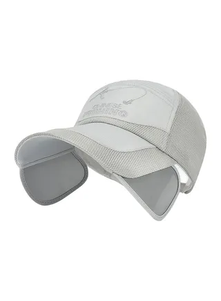 Letter Embroidery Retractable Visor Wide Brim Cap Grey 
