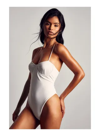 Square Neck Cupped Detail Swimsuit 