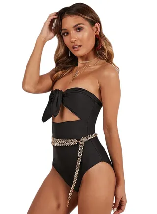 Tie Detail Bow One-Piece Swimsuit Black 