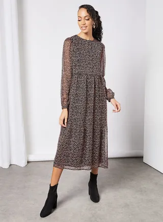 Leaf Print Midi Dress Multicolour 