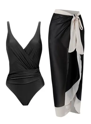2pcs one piece swimsuit lace up swimsuit maxi skirt swimsuit set 