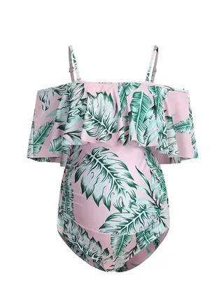 Maternity swimsuit belly-holding ruffled one-shoulder one-piece swimsuit 