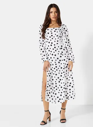 Polka Dot Midi Dress White 