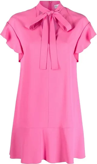 Ruffle-Trim Tied-Neck Mini Dress