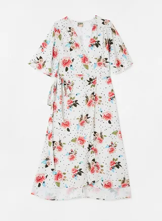 Floral Print Wrap Dress White 