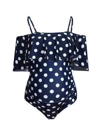Maternity swimsuit belly-holding ruffled one-shoulder one-piece swimsuit 