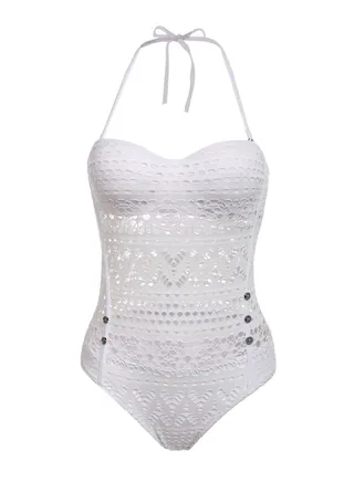 Crochet Lace Padded Swimwear White 