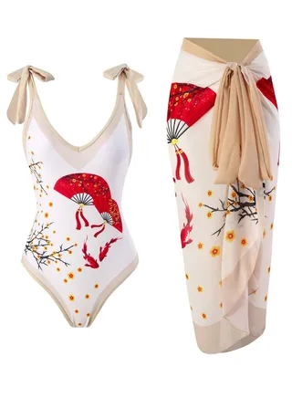 2pcs one piece swimsuit lace up swimsuit skirt swimsuit set 
