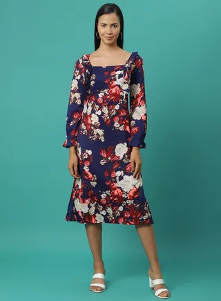 Casual Printed Midi Dress Multicolour 
