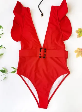One Piece Ruffle Swimsuit – Red 