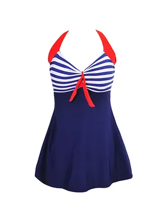 One-Piece Striped Swimwear Blue 