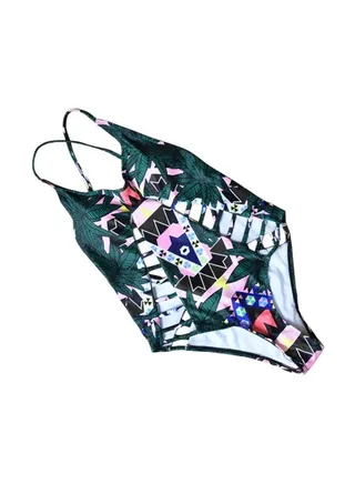 Personalized Printed Backless Swimsuit Green/Pink/Black 