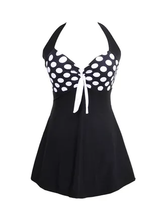 Dot Pattern Backless Swimsuit Black/White 