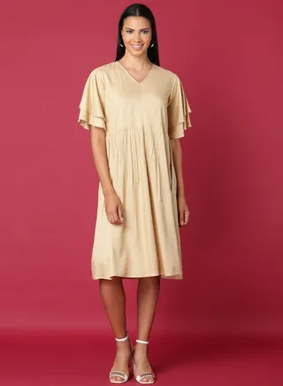 Casual Knee Length Dress Beige 