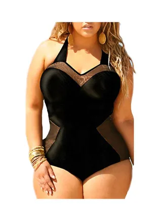 Retro Padded Swimwear One Piece Black 