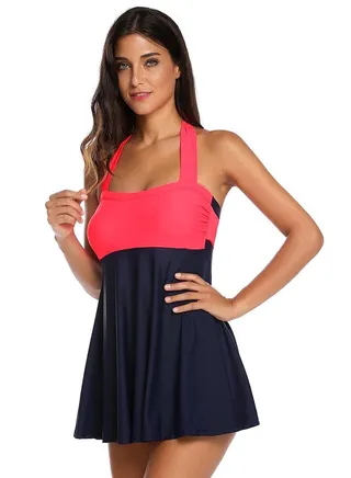 Patchwork Padded One Piece Swimwear Blue/Pink 