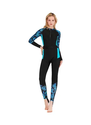 Stretchable Long Sleeve Contrast Swimwear One Piece Multicolour 