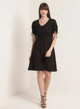 Short Sleeves With Drawstring Dress 140 Black 