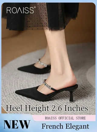 Womens Slingback Pumps Pointed Toe Low Heel Women's Stiletto High Heels French Sandals Ladies Strappy Rhinestone Stiletto Sandals 