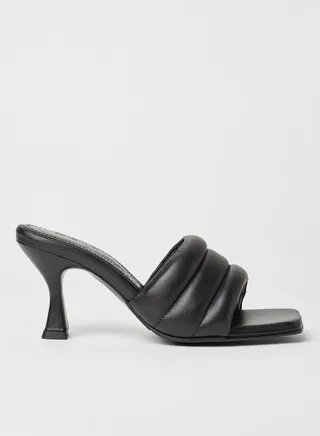 Padded Spool Heel Mules Black 