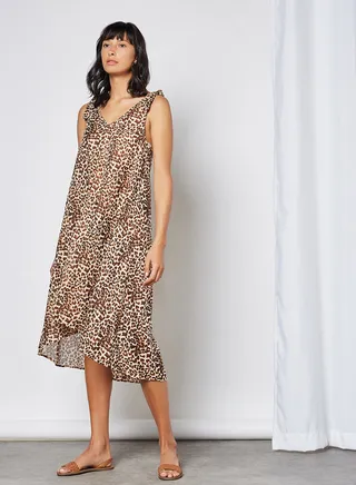 Leopard Print Midi Dress Black 
