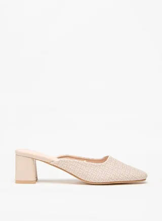Women's All-Over Monogram Print Slip-On Mules with Block Heels 