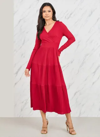 Gathered Detail Tiered Midi Dress 