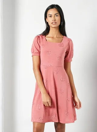 Square Neck Mini Dress Pink 