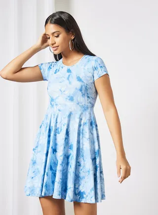 Casual Tie Dye Print Short Sleeve Midi Kint Dress Tie Dye Print 4 