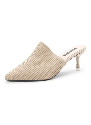 Stylish Heeled Mules Beige 