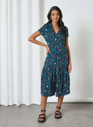 Animal Print Shirt Dress Blue 