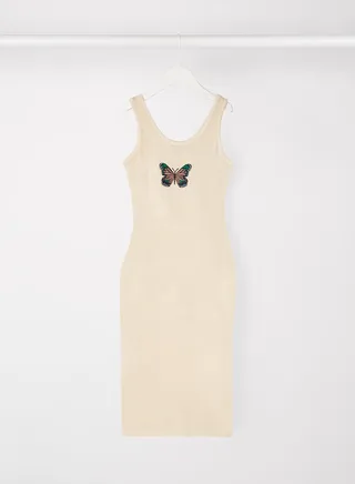 Butterfly Embroidered Midi Dress Beige 