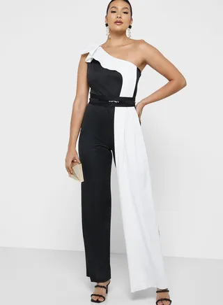 One Shoulder Colorblock Jumpsuit