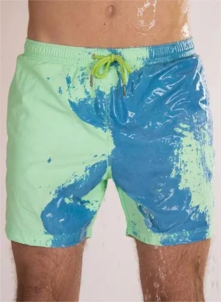 Men'S Color Changing Swimming Trunks Summer Beach Casual Loose Shorts Quick Drying Swimwear With Elastic Drawstring At Waist 