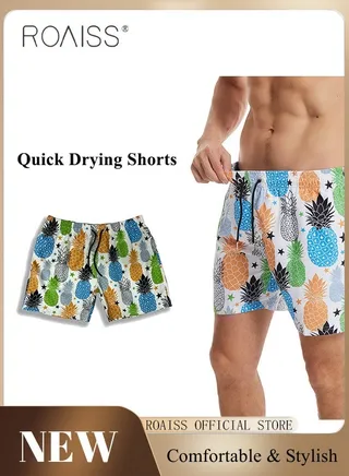 Men Beach Shorts Fashionable Printed Quick Dry Fabric Loose Fit for Body Enhancement Men Mid Length Swim Trunks & Beach Pants 