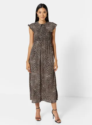 Shirred Bodice Dress Brown 