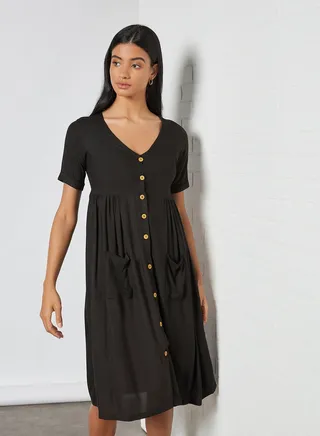 Gather Detail Dress Black 